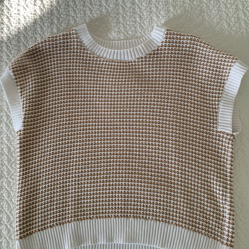 PrettyGarden Apricot and White Houndstooth Women's Sweater